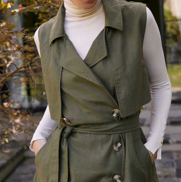 Bali Elf Arden Belted Vest Trench – 100% Linen Sleeveless Elegance, NWT - Picture 3 of 7